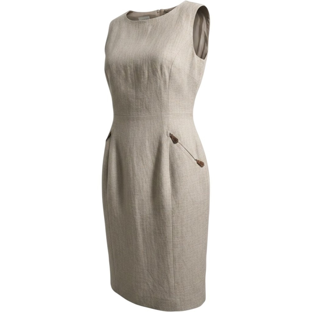 Doncaster Womens Beige 100% Linen Sleeveless Sheath Dress Size 2 Pocket Toggles